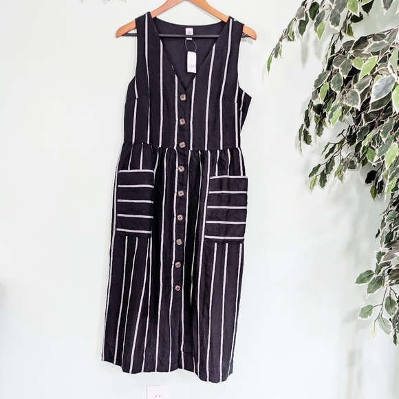 NWT Gap Button Front Striped Midi Dress - Picture 2 of 13